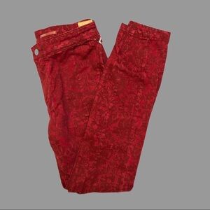 💛 27 💛 NWT Anthro Pants Flocked High Rise Thick Leggings Floral Red